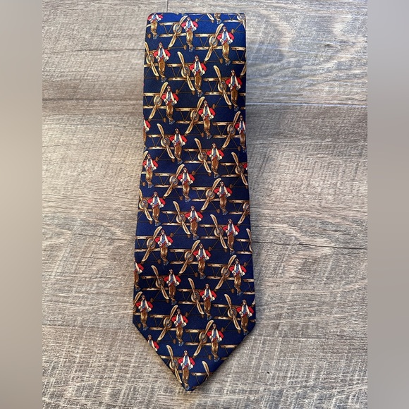 Vintage Salvatore Ferragamo Navy Blue Airplane Pilot
Aviator Silk Tie - Picture 4 of 11